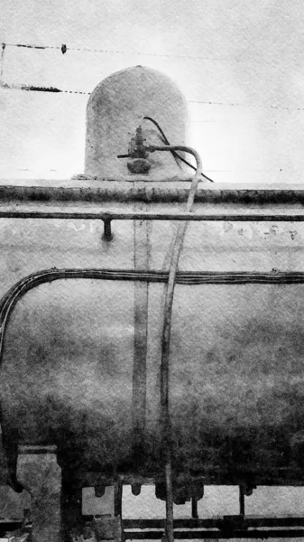 Digitale Zwart Wit Aquarelstijl Van Een Vintage Stoomlocomotief — Stockfoto