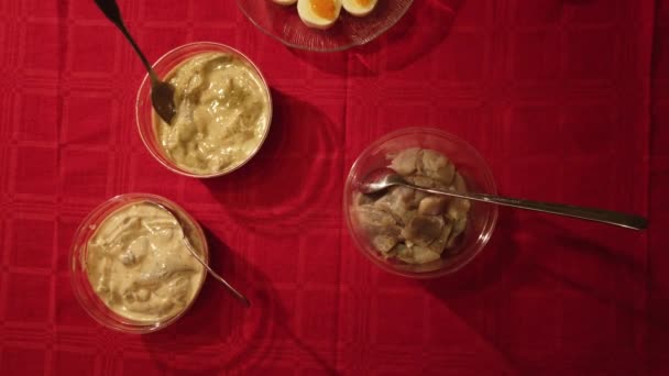 Video Prasmanan Dengan Roti Salad Bit Berbagai Jenis Mustard Telur — Stok Video