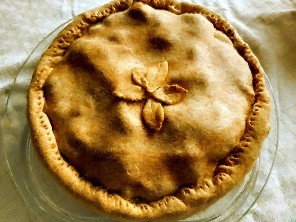 Uma Torta Recém Assada Com Borrego Batatas Estilo Pintura Óleo — Fotografia de Stock