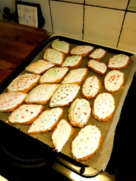 Dulces Tradicionales Sardos Con Almendras Glaseado Azúcar Colores Pintura Óleo — Foto de Stock