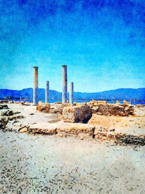 Roman ruins in Sardinia. Digital watercolors painting. clipart