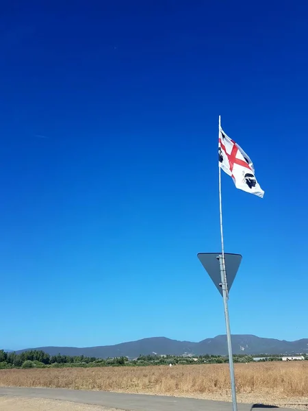 Drapeau Sarde Avec Croix Rouge Les Quatre Maures Flotte Sur — Photo