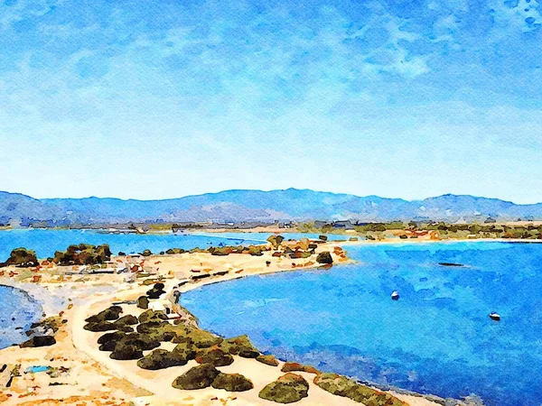 Vue panoramique sur certaines baies de Sardaigne en été. Aquarelles numériques — Photo