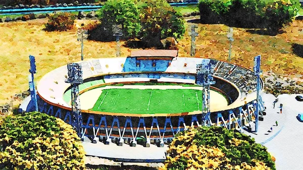 Stade Football Périphérie Ville Aquarelle Numérique Peinture — Photo