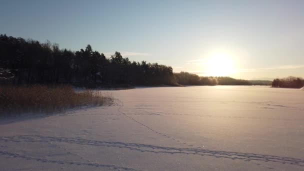 Sol Acaba Salir Enciende Lago Congelado Escandinavia — Vídeo de stock
