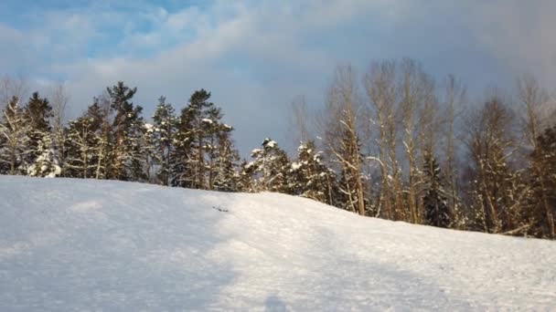 스칸디나비아의 눈덮인 구름낀 하늘에서 떠오르고 — 비디오
