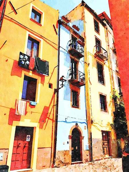 Vislumbre Dos Edifícios Coloridos Tradicionais Uma Pequena Cidade Perto Mar — Fotografia de Stock