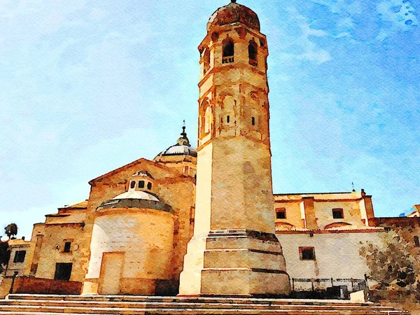 Een Van Historische Kerken Sardinië Italië Digitale Aquarelverf — Stockfoto