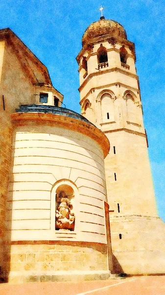 One Historic Churches Island Sardinia Italy Digital Watercolor Painting — Stock Photo, Image