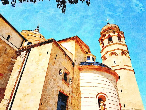 Une Des Églises Historiques Île Sardaigne Italie Aquarelle Numérique Peinture — Photo