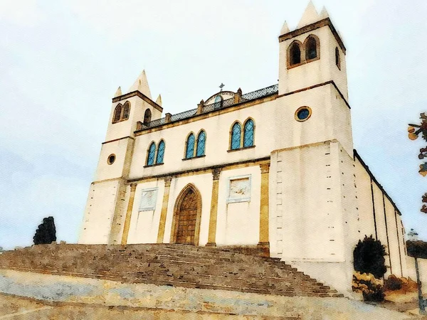 Jeden Historických Kostelů Ostrově Sardinie Itálii Digitální Akvarel — Stock fotografie