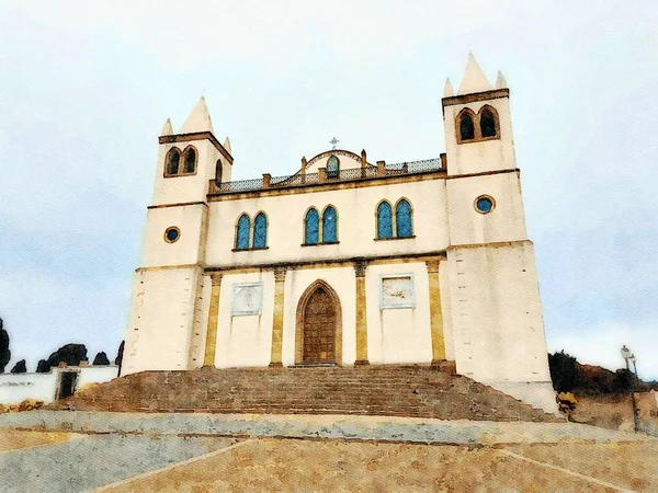 Une Des Églises Historiques Île Sardaigne Italie Aquarelle Numérique Peinture — Photo