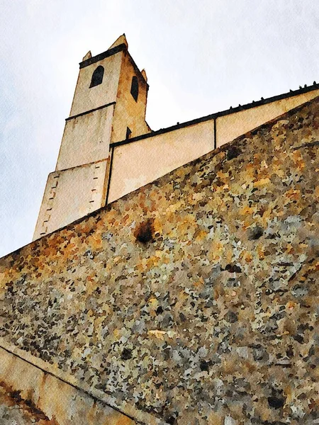 One Historic Churches Island Sardinia Italy Digital Watercolor Painting — Stock Photo, Image