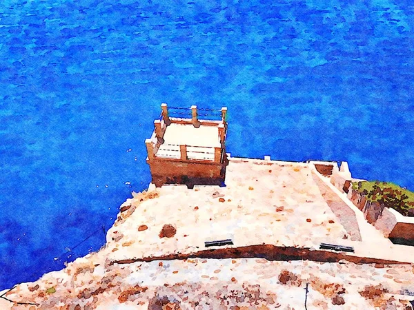 Widok Wyjścia Morskiego Starej Kopalni Sardynii Włoszech Cyfrowe Malowanie Kolorów — Zdjęcie stockowe