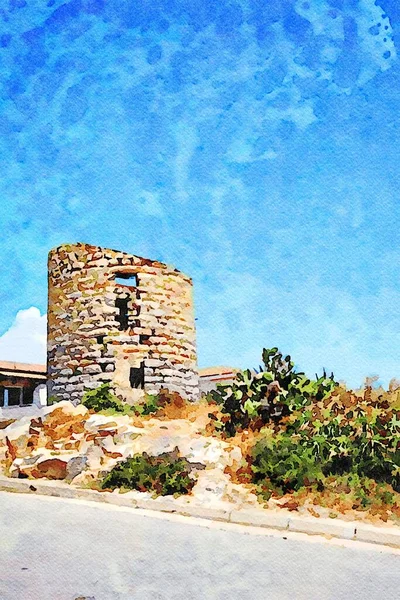 Vislumbre Das Ruínas Nuraghi Antigos Edifícios Pedra Sardenha Itália Pintura — Fotografia de Stock