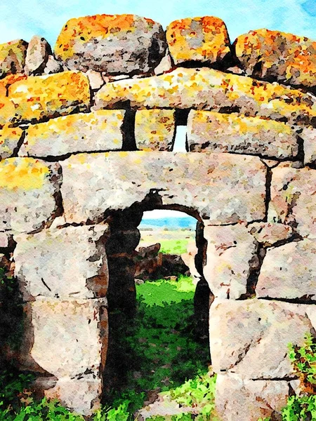 Ein Blick Auf Die Ruinen Der Nuraghen Antike Steingebäude Sardinien — Stockfoto