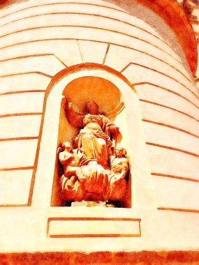 İtalya 'nın Sardunya kentindeki bir kilisenin ön cephesindeki heykellerden biri. Dijital renk boyası.