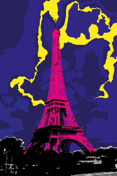 Vislumbre Torre Paris Com Raio Pintura Cor Digital — Fotografia de Stock