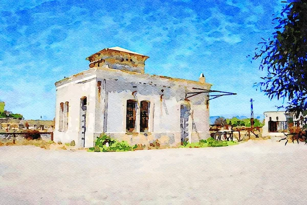 Historical Building Belonging Saline Plant Sardinia Italy Digital Watercolors Painting — Stock Photo, Image