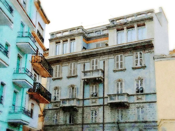 이탈리아의 사르데냐에 도시에서 있었던 역사적 건물의 디지털 페인팅 — 스톡 사진