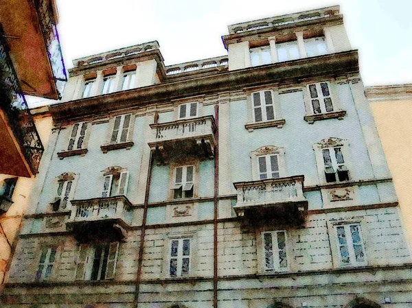 Vistazo Edificio Histórico Una Pequeña Ciudad Cerdeña Italia Pintura Digital —  Fotos de Stock