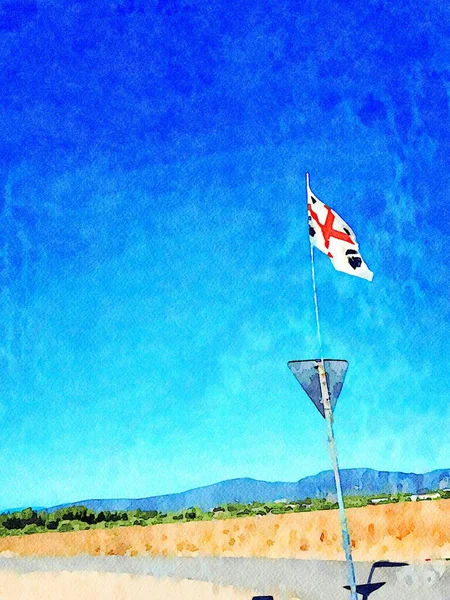 Szardíniai Zászló Négy Mór Felhelyezve Egy Útjelző Táblára Egy Olaszországi — Stock Fotó