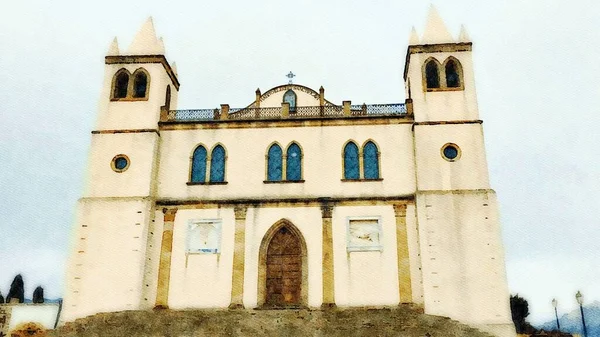 Talya Nın Sardunya Adasındaki Tarihi Kiliselerden Biri Dijital Suluboya Resim — Stok fotoğraf
