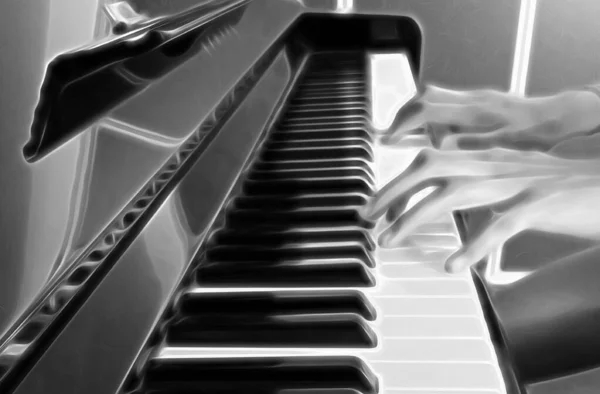 Black White Hands Musician Playing Piano Digital Painting — Stock Photo, Image