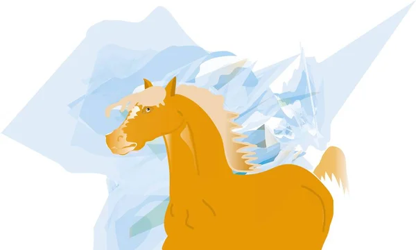 青と白の抽象的な背景にパロミノ馬のイラスト デジタル絵画 — ストック写真