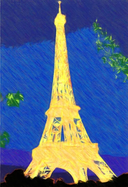 A glimpse of the tower of Paris on a summer evening. Digital pastel painting — Fotografia de Stock