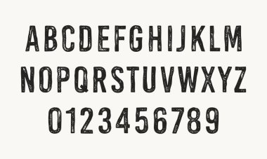 Kırsal hippi alfabesi ve sayılar. Klasik yazı tipi seti