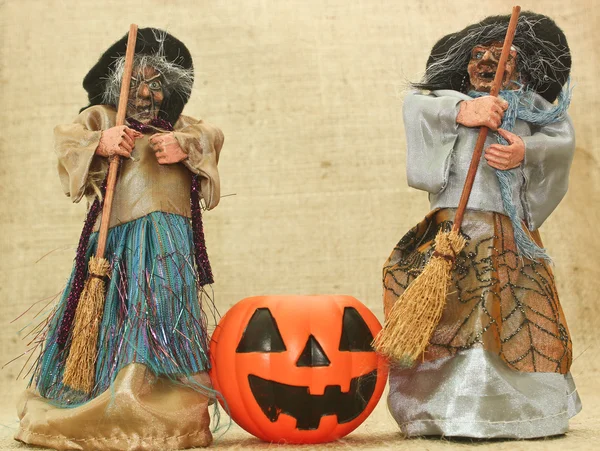 Halloween espeluznantes brujas feas y calabaza Jack Lantern — Foto de Stock