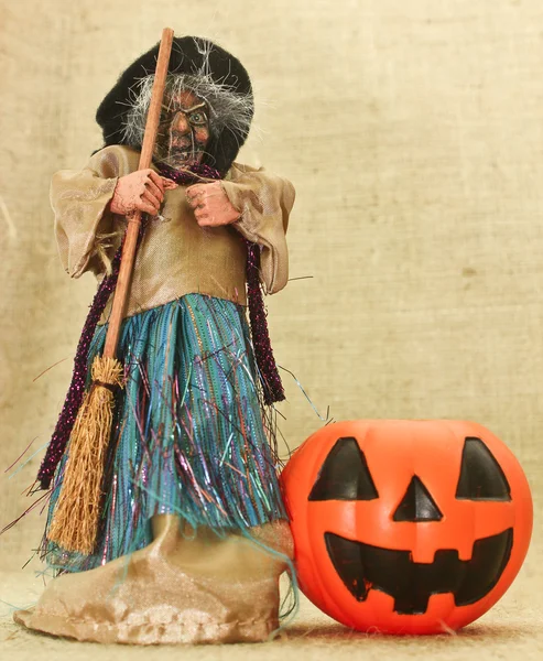 Halloween Creepy Ugly Witches and Jack Lantern Pumpkin — Stock Photo, Image