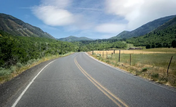 Utah 'taki Uinta Ulusal Ormanı' nda sıcak bir yaz gününde yol bulutlu.