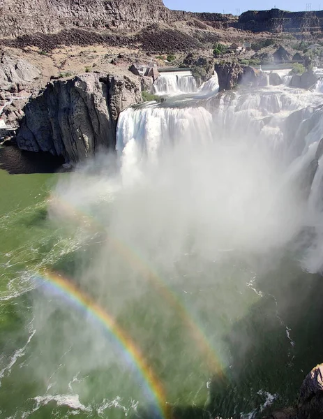 Adembenemende Shoshone Falls Met Een Dubbele Regenboog Tijdens Zomer Het — Stockfoto