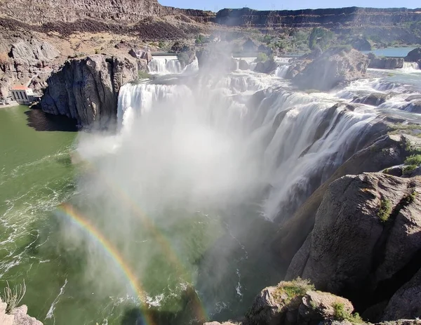 Shoshone Falls Tirar Fôlego Com Arco Íris Duplo Durante Verão — Fotografia de Stock