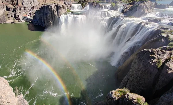 Adembenemende Shoshone Falls Met Een Dubbele Regenboog Tijdens Zomer Het — Stockfoto