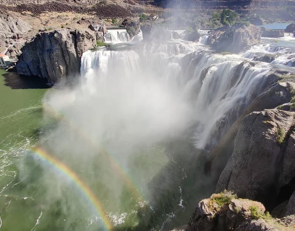 Adembenemende Shoshone Falls Met Een Dubbele Regenboog Tijdens Zomer Het — Stockfoto