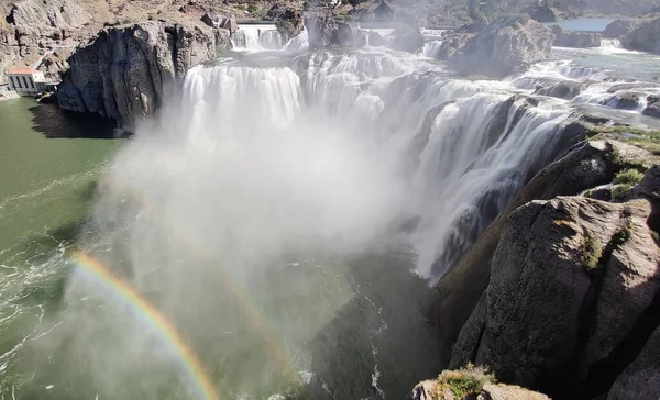 Shoshone Falls Tirar Fôlego Com Arco Íris Duplo Durante Verão — Fotografia de Stock