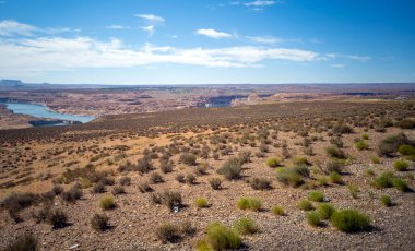 Etkileyici Wahweap Körfezi, Powell Gölü Arizona 'da sıcak bir yaz gününde.