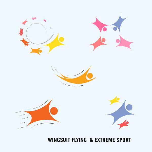 Wingsuit flying.wingsuit flight.healthcare und sport logo icon c — Stockvektor