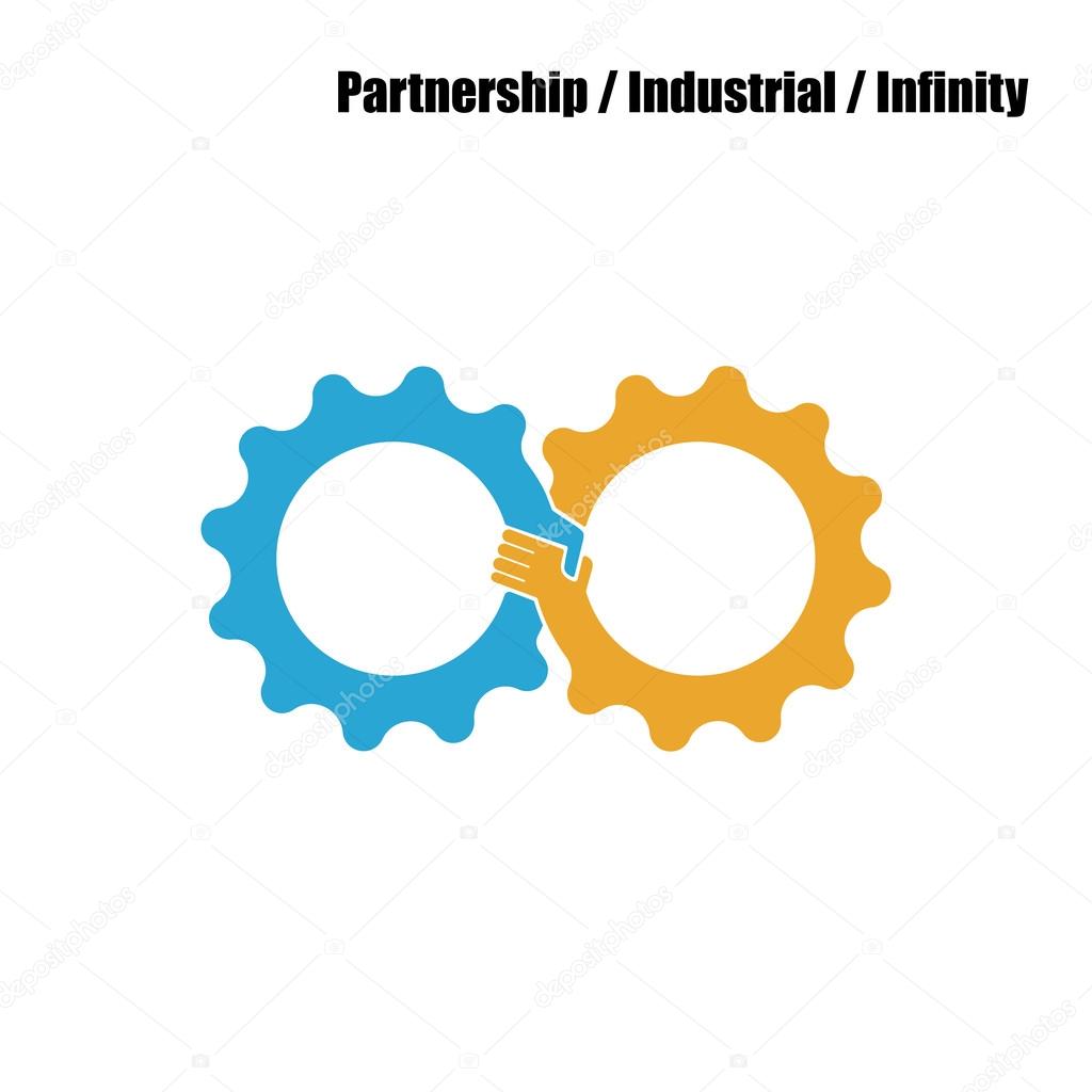 Handshake and gear abstract design template. Business and indust