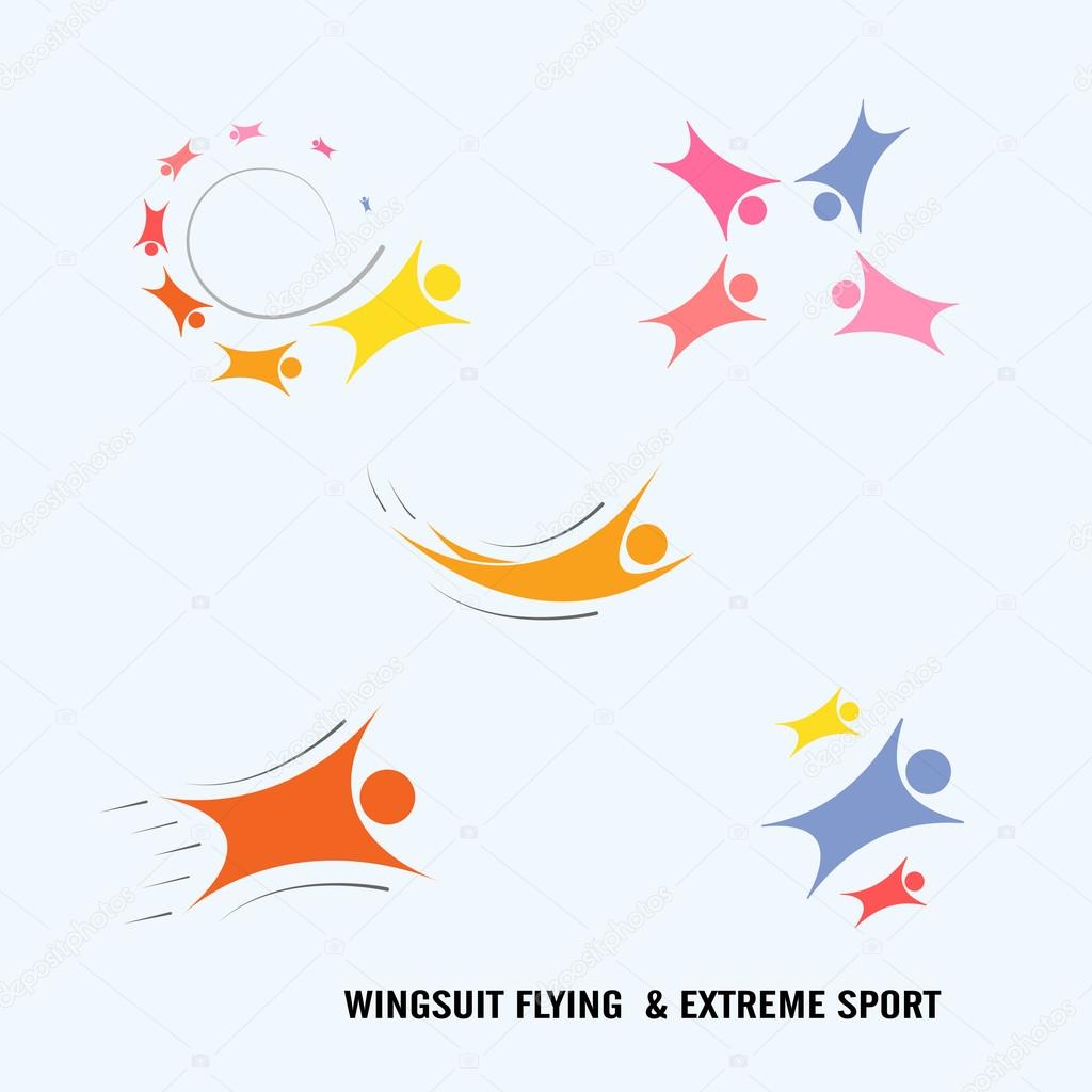 Wingsuit Flying.Wingsuit flight.Healthcare and sport logo icon concept.Vector illustration