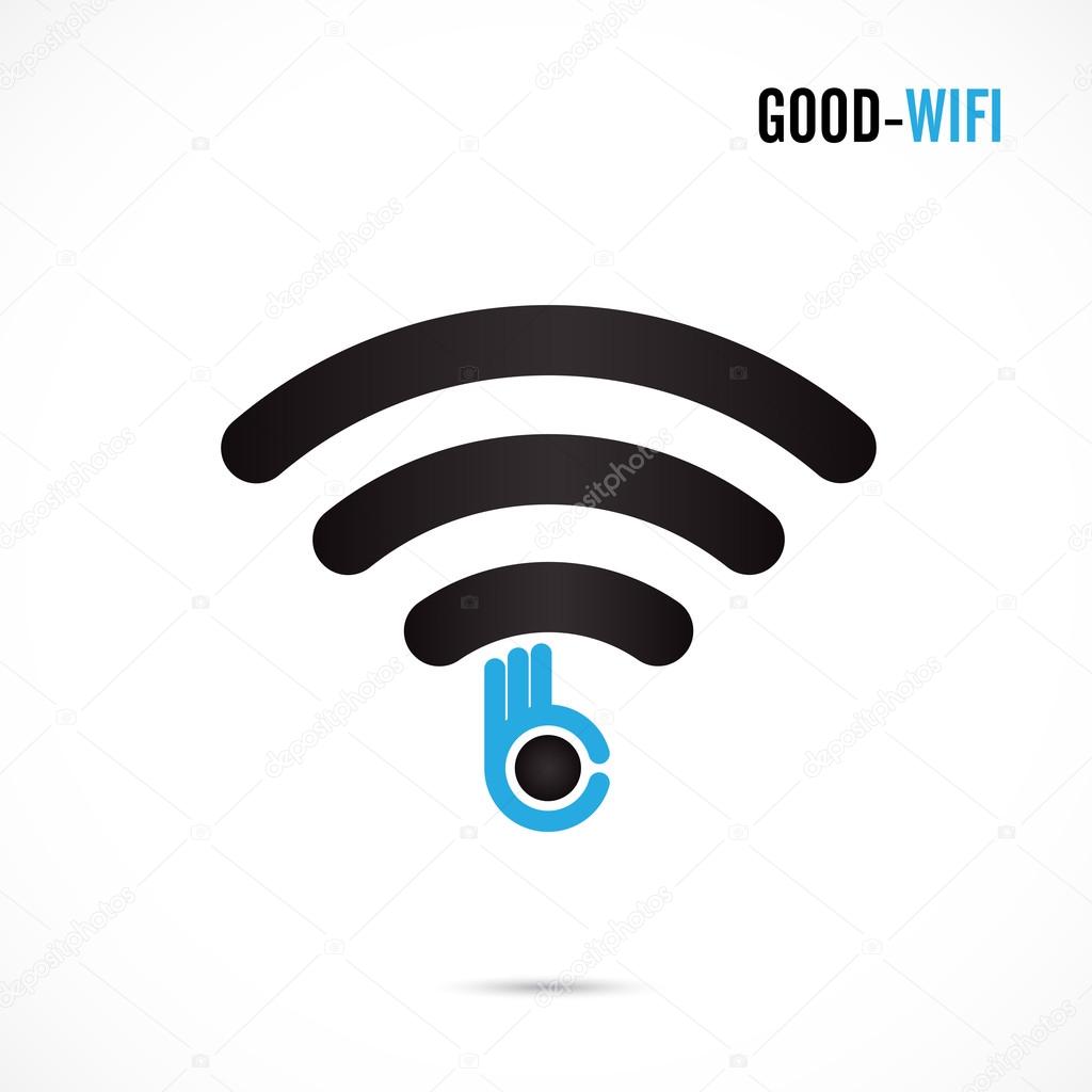 Wifi sign and hand icon vector design.Hand Ok symbol.Good wifi h