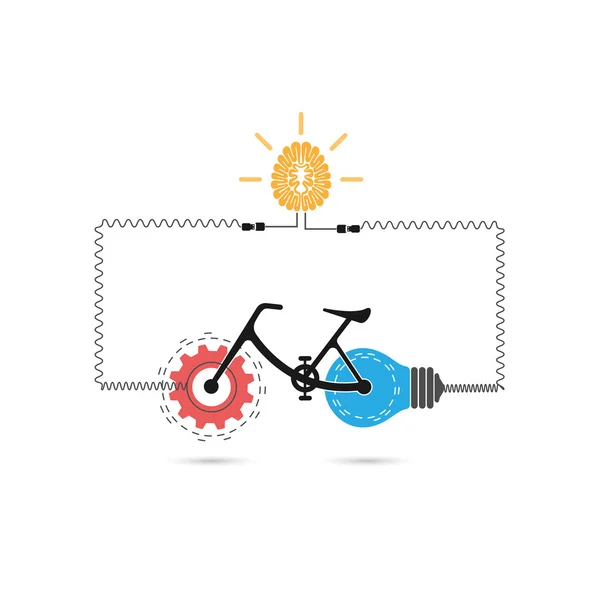 Креативний логотип велосипеда Векторний дизайн зі знаком передач та лампочкою — стоковий вектор