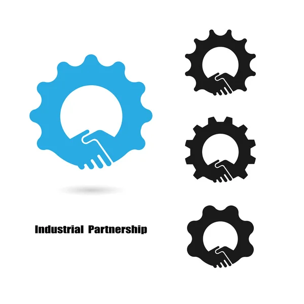 Yaratıcı el sıkışma logo ve endüstriyel fikir kavramı arka plan, b — Stok Vektör