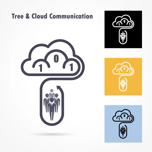 Modèle de conception vectorielle de logo arbre et nuage. Ordinateur, panneau de données — Image vectorielle