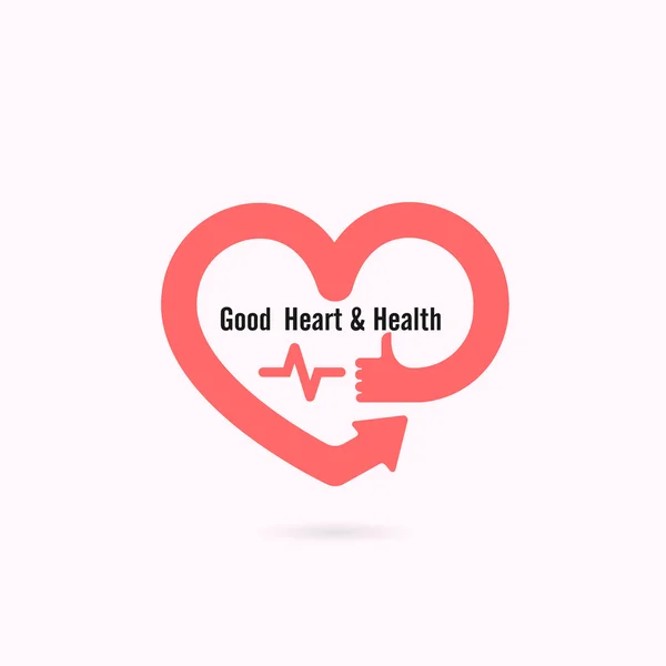 Forma de corazón y símbolo de mano humana con señal de electrocardiograma . — Vector de stock
