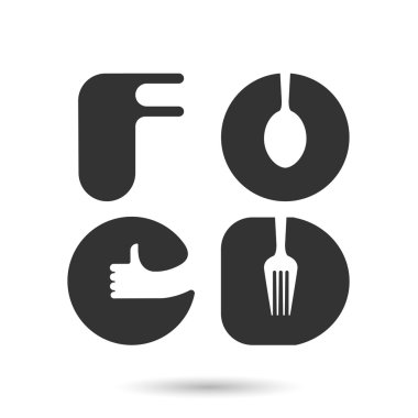 Tasarım F, O, O ve D-harf logo öğeleri. Kaşık ve çatal simgesi zekâ