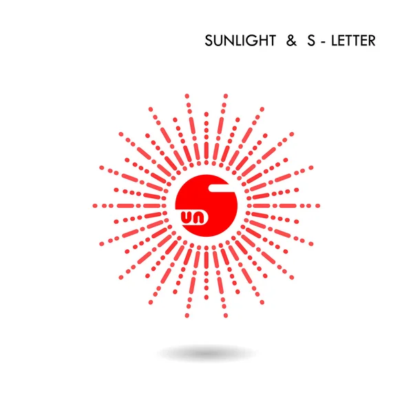 Signo de círculo rojo e icono del sol.Sunlight sign.Creative S-letter ico — Archivo Imágenes Vectoriales